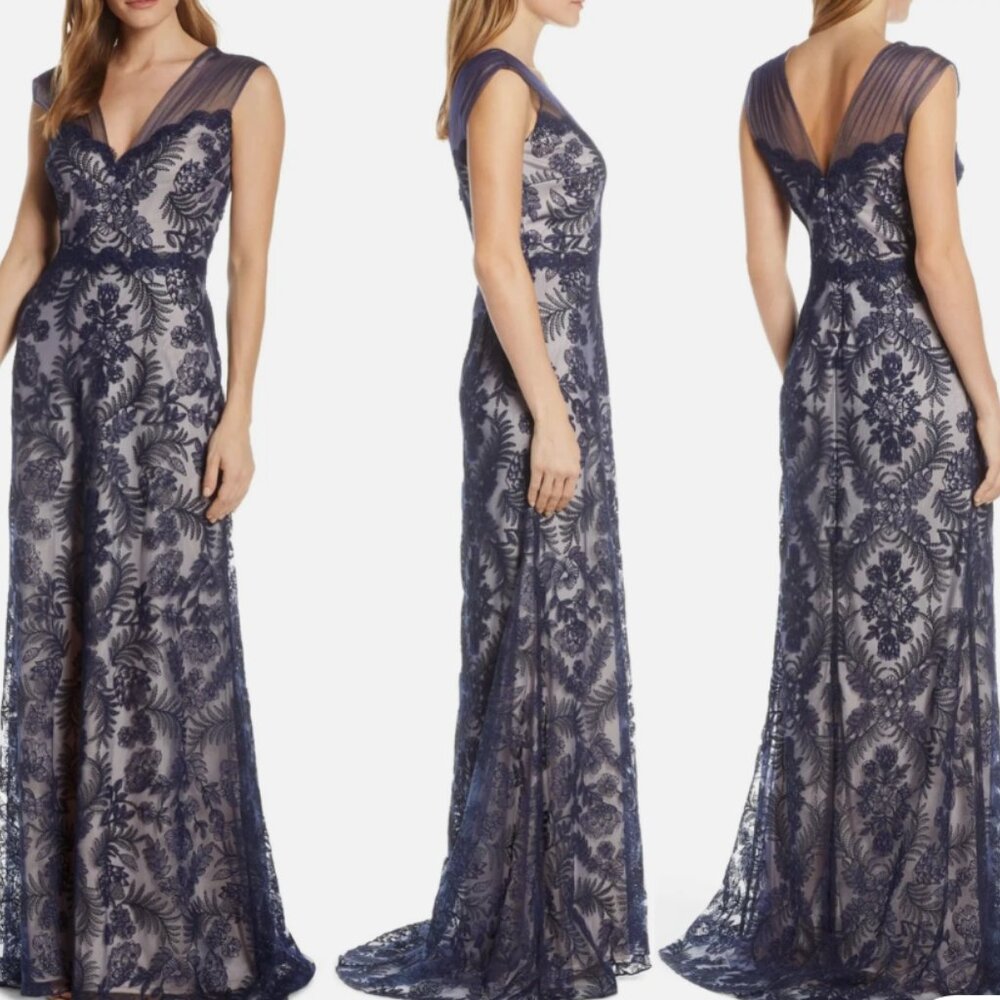 Tadashi Shoji Gibson Corded Lace Navy Size 14